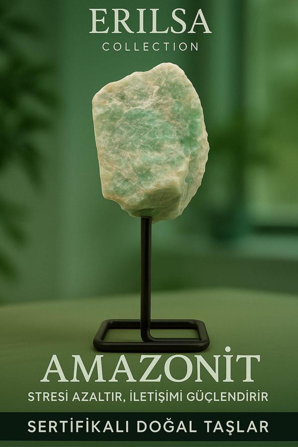 Sertifikalı Doğal Ham Amazonit Taşı Standlı Obje – Duygusal Denge ve İletişim Gücünü Artırır - Image 1