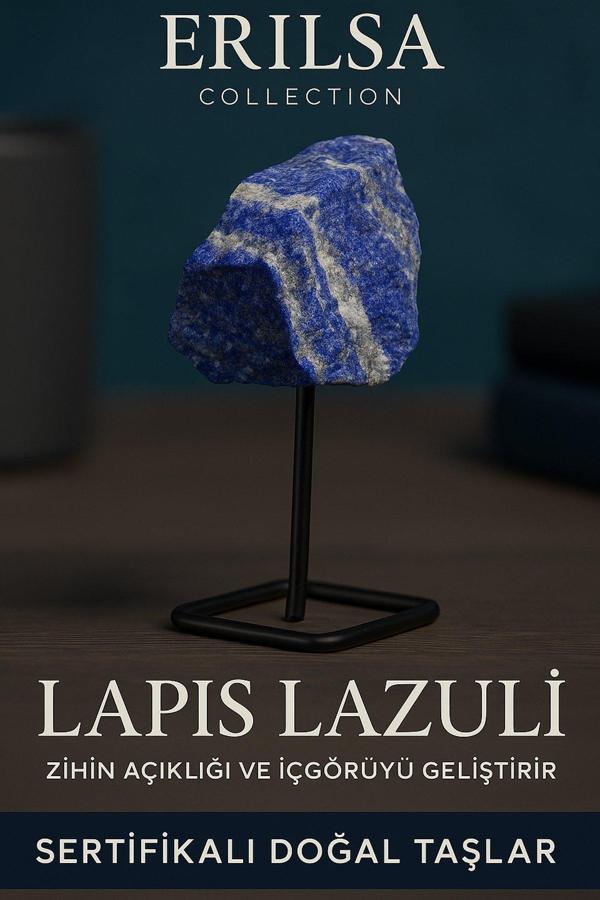 Sertifikalı Ham Doğal Lapis Lazuli Taşı Standlı Dekoratif Obje – Zihinsel Güç ve İfade Yeteneği - Image 1