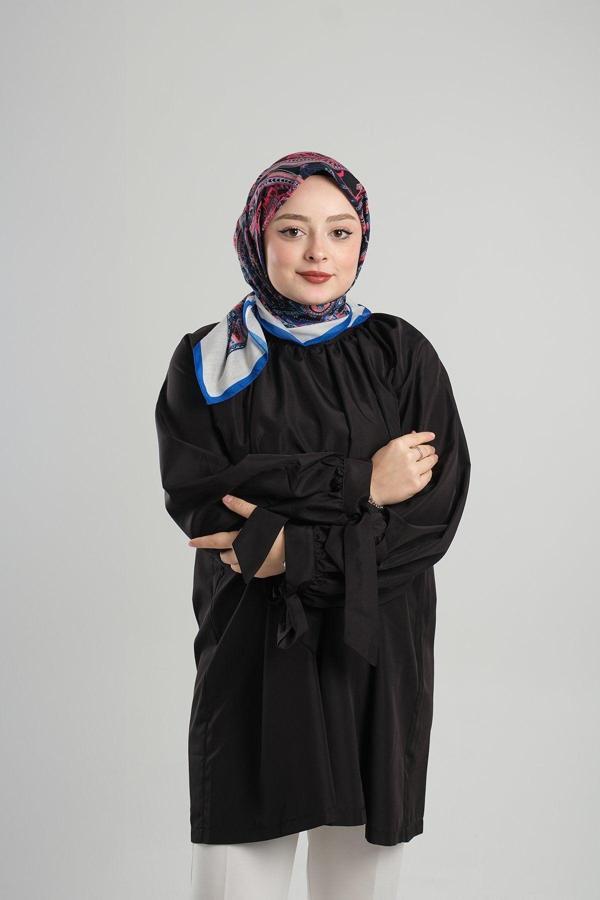 Giverny Saks Mavisi Desenli Eşarp Kesik Elyaf Pamuksu Etnik Dijital Baskılı 202203_24 - Image 1