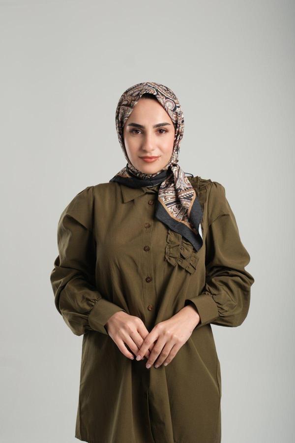 Giverny Siyah Desenli Eşarp Bambu Etnik Çiçek Dijital Baskılı 202202_01 - Image 1