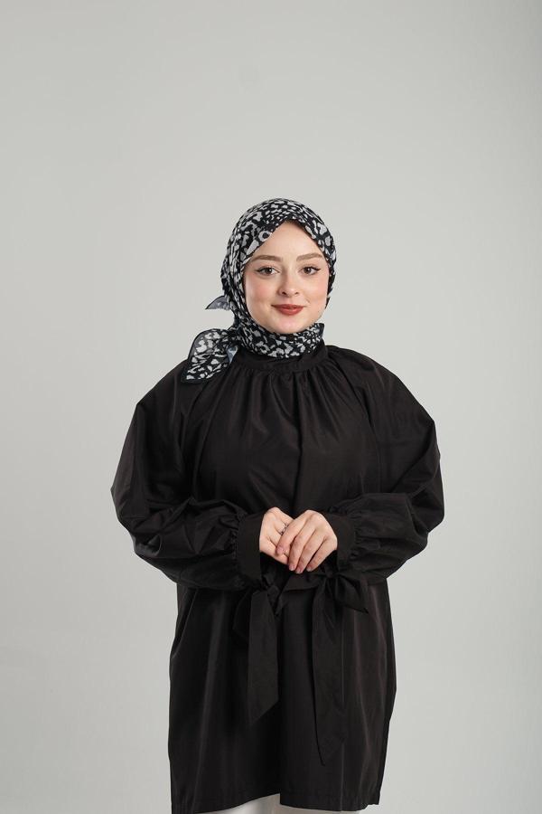 Giverny Siyah Desenli Eşarp Kesik Elyaf Pamuksu Leopar Dijital Baskılı 202201_01 - Image 1