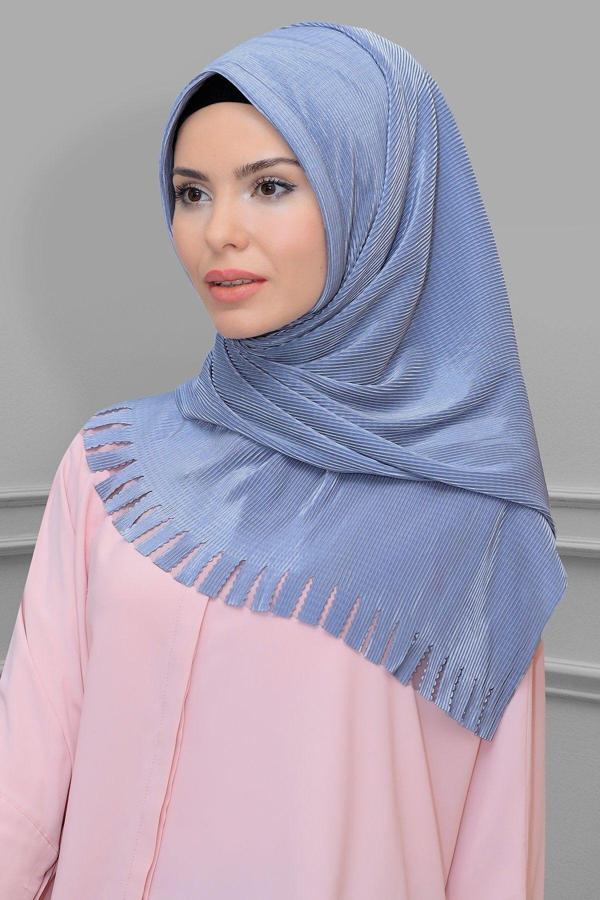 Hürrem Bone Açık Gri Pratik Hazır Geçmeli Tesettür Eşarp Fukuro Piliseli Saçaklı Lazer Kesim 1828_15 - Image 1