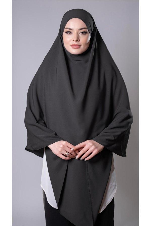 Hürrem Bone Antrasit Pratik Hazır Geçmeli Tesettür Eşarp Medine İpeği Bağcıklı Sufle Hijab 2301_25 - Image 1