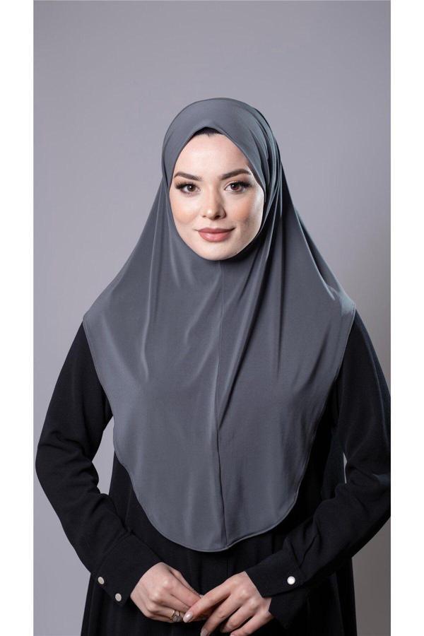 Hürrem Bone Antrasit Pratik Hazır Geçmeli Tesettür Eşarp Sandy Kumaş Düz Hijab 2308_25 - Image 1
