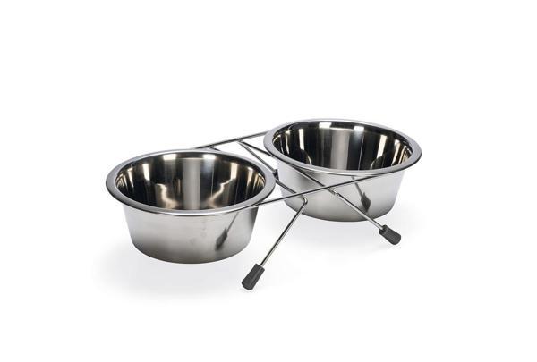 Beeztees Köpek İkili Mama Su Kabı, Paslanmaz Çelik, 16cm, 2x900ml - Image 1