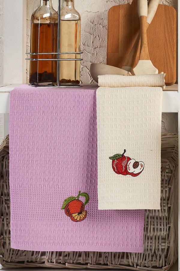 Denia Home Textile %100 Pamuk 6'Lı Nakışlı Mutfak Havlusu | Kurulama Bezi 40X60 - Image 1
