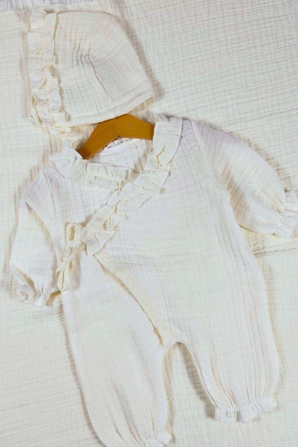 Minytrendy Kız Bebek Yenidoğan Tulum 4 Kat Organik Müslin Kimono Tulum Hastane Çıkışı Takım Bebek Hediyelik - Image 1