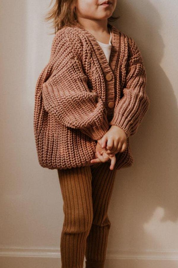 Minytrendy Unisex Bebek Çocuk Örme Düğmeli Triko Hırka 6 Ay-5 Yaş-Kahve - Image 1