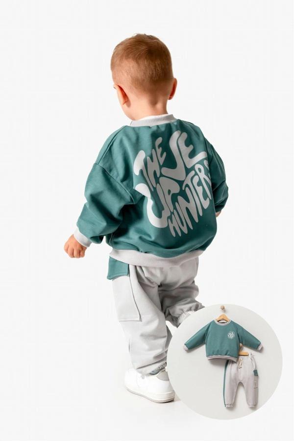 Minytrendy Erkek Bebek Çocuk  Mevsimlik Oversize Baskılı Eşofman Alt Üst 2'Li Takım - Image 1