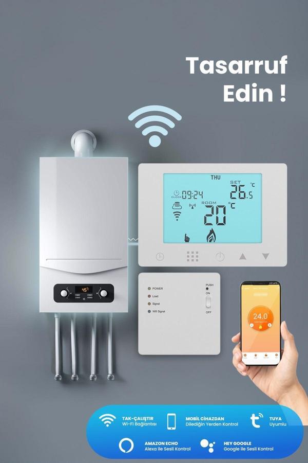 ALPSMART As-882k Wifi Taşınabilir Kablosuz Akıllı Kombi Kontrol Termostatı Tuya Destekli - Image 1