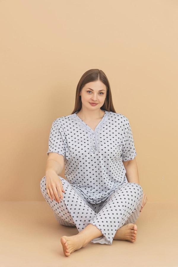 Pijamerry Kadın Büyük Beden Dantel Yaka Bambu Kısa Kol İnce Pijama Takımı 5929 - 1 Adet - Image 1
