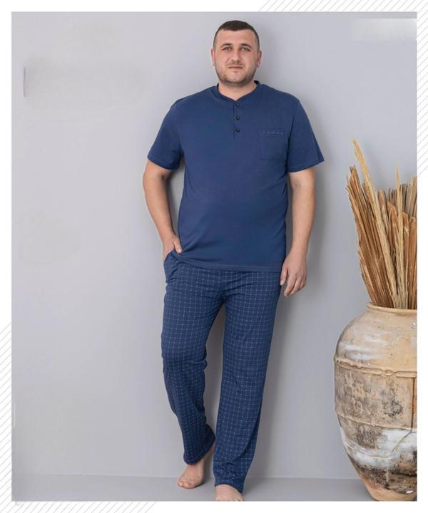 Pijamoni Erkek Battal Düğme Yaka Penye Kısa Kol  Pijama Takımı 6730/1 - 1 Adet - Image 1