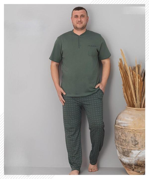 Pijamoni Erkek Battal Düğme Yaka Penye Kısa Kol  Pijama Takımı 6730/5 - 1 Adet - Image 1