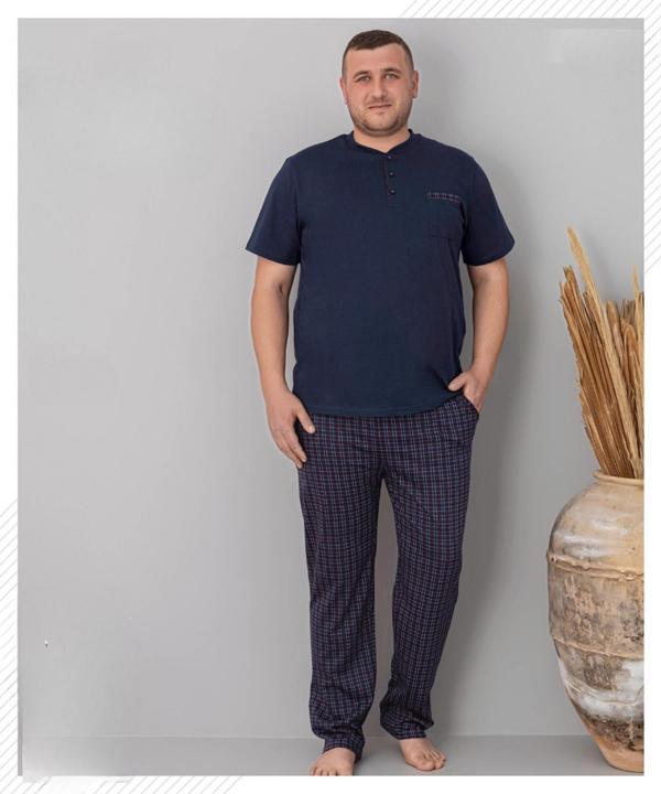 Pijamoni Erkek Battal Düğme Yaka Penye Kısa Kol  Pijama Takımı 6730/6 - 1 Adet - Image 1
