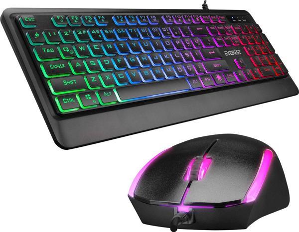 Everest Km-R59 Forza Plus Siyah Usb Rainbow Backlight Q Kablolu Klavye + 1200 Dpi Mouse Set - Image 1