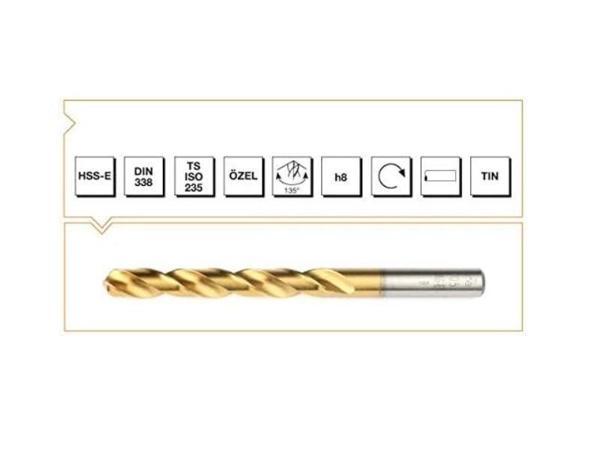 Makina Takım HSS-E DIN 338 RN TIN Kaplı Matkap Ucu 5 mm - MTE B00006000500 - Image 1