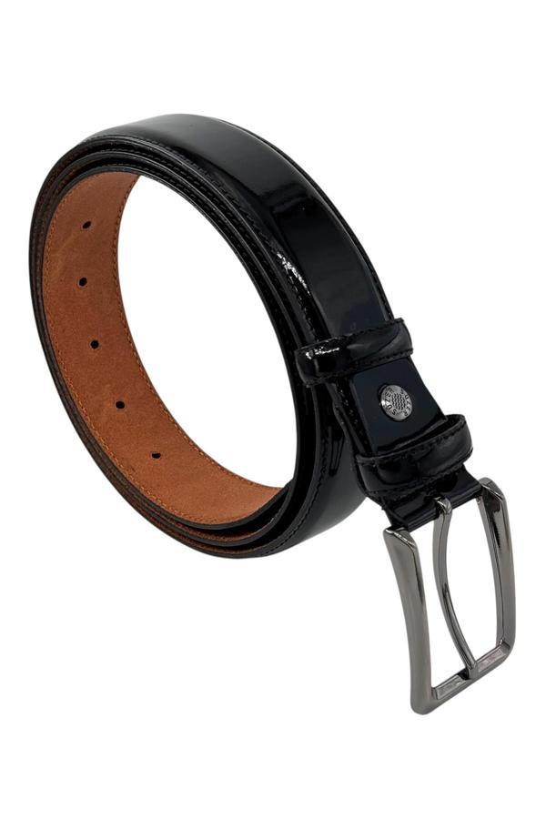 Siyah Rugan Hakiki Deri Düz Renk Dikişli Model 3.5 cm. Genişlikli Klasik Kemer - 201-DKSL - Image 1