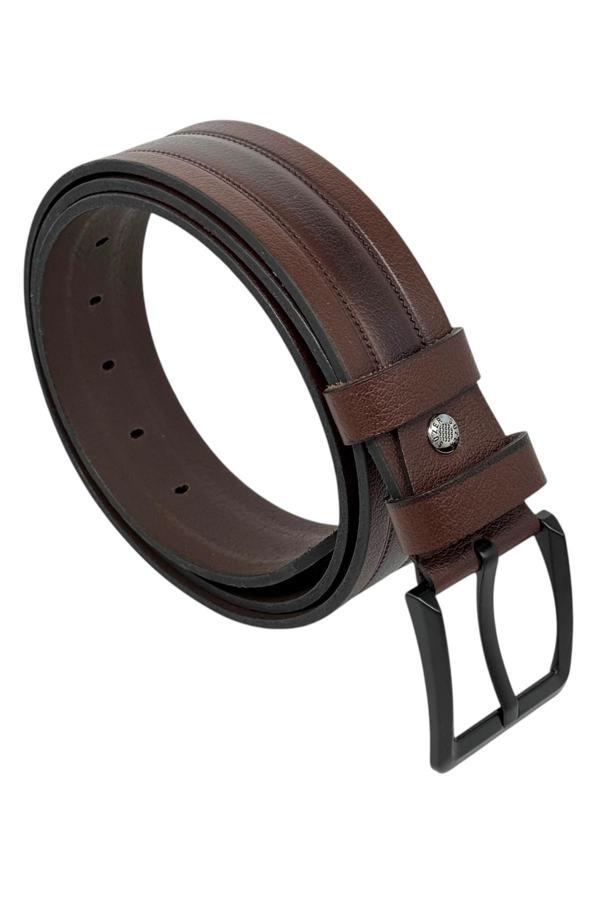 Kahverengi Hakiki Deri Ortası Dikişli Model 4.5 cm. Genişlikli Spor Kemer - 509-61 - Image 1