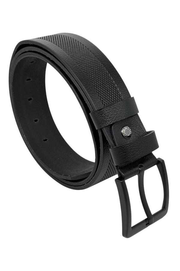 Siyah Hakiki Deri Ortası Hasır Desenli Model 4.5 cm. Genişlikli Spor Kemer - 500-33 - Image 1