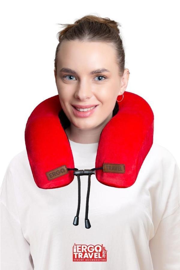 Viscofoam Lux Ortopedik Seyahat Yastığı Visco Boyun Destekli Seyahat Yastığı - Kırmızı | Ergo Travel - Image 1