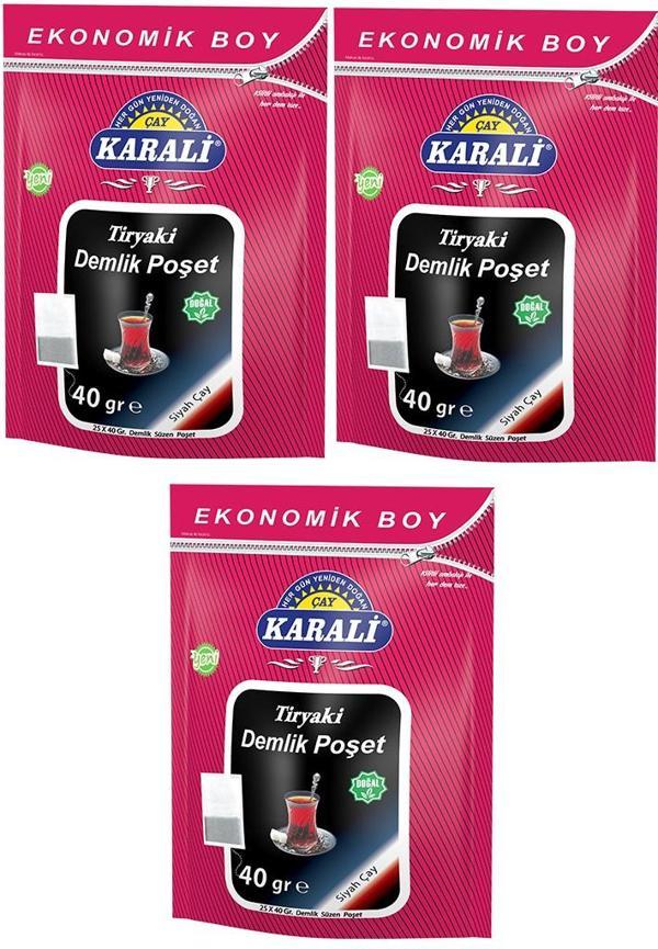 Karali Tiryaki Jumbo Demlik Poşet Siyah Çay 25*40 gr 3 Paket - Image 1
