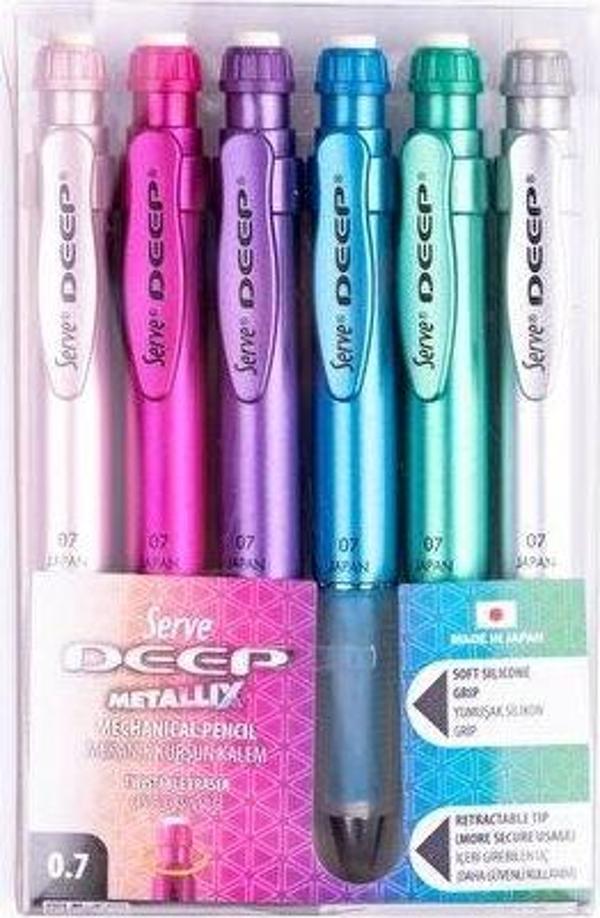 Serve Deep Versatil Kalem (Mekanik Kurşun Kalem) 0.7Mm Desenli Metalik (72 Li Paket) - Image 1