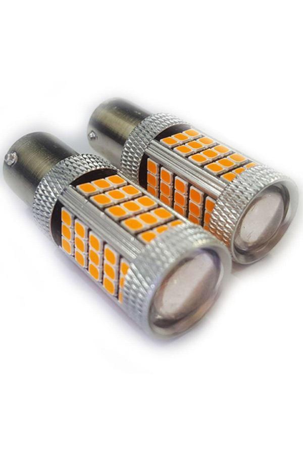 Femex 2 Adet 93 Tek Duy Led Py21W Tip Yakın Tırnak Led Ampul Mercekli 66 Ledli Bau15S Turuncu - Image 1