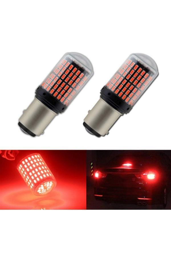 Femex 2 Adet Çift Duy Led Pr21/5W Tip Çapraz Tırnak (Şaşı) Led Ampul 144 Ledli Bay15D Kırmızı - Image 1