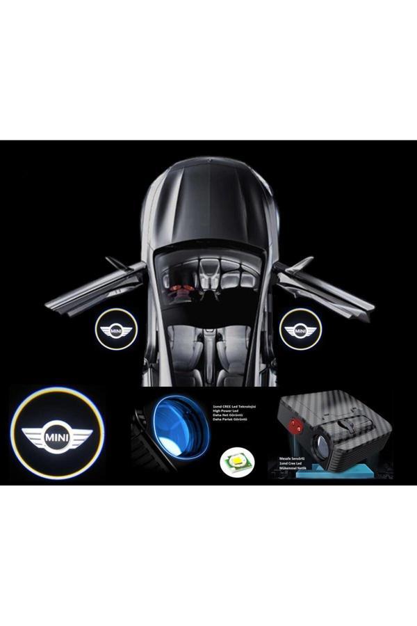 Zembil 2 Adet Mini Cooper İle Uyumlu Pilli Yapıştırmalı Sensörlü Mıknatıssız Kapı Altı Led Logo - Image 1
