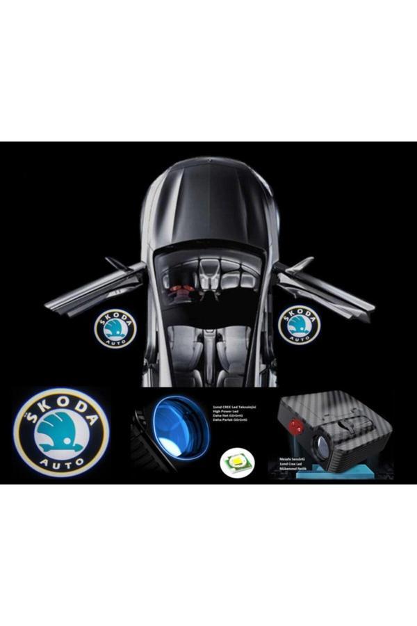 Zembil 2 Adet Skoda İle Uyumlu Pilli Yapıştırmalı Sensörlü Mıknatıssız Kapı Altı Led Logo - Image 1