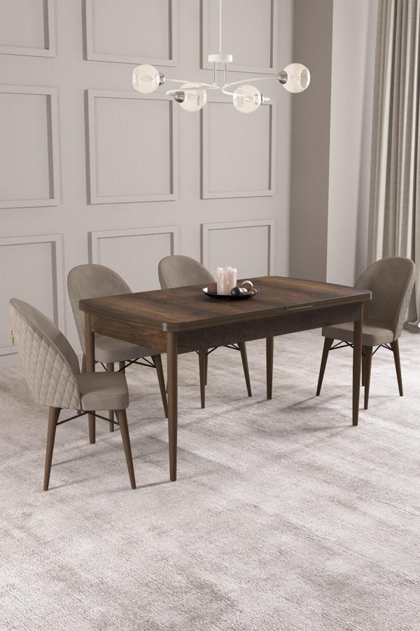 Asaella Mobilya Arya Barok Desen 80X132 Mdf Açılabilir Mutfak Masası Takımı 4 Adet Sandalye - Image 1