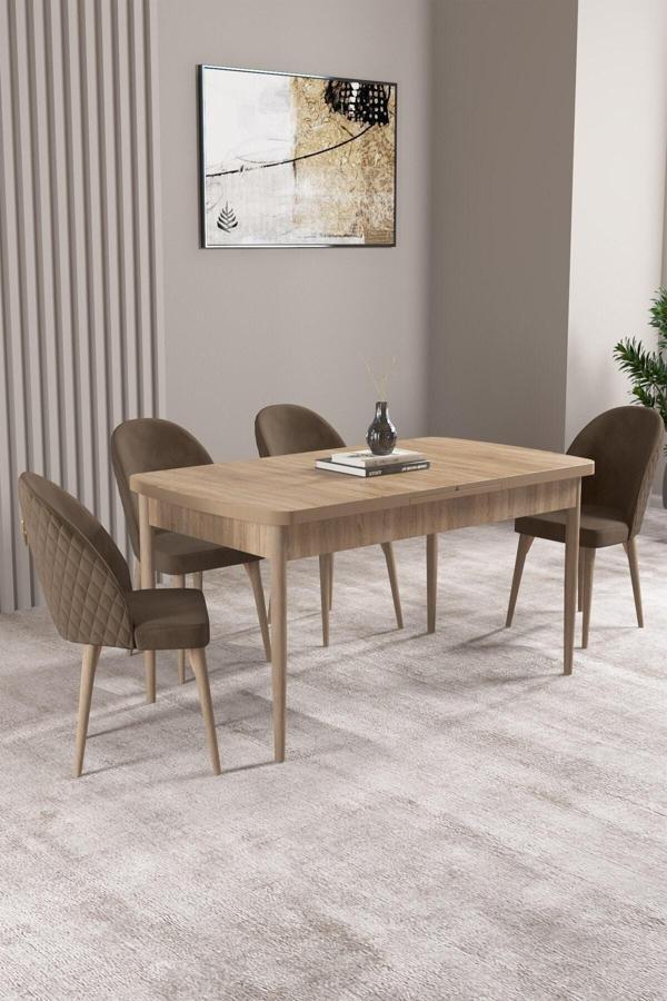 Asaella Mobilya Lima Meşe Desen 70X114 Mdf Açılabilir Mutfak Masası Takımı 4 Adet Sandalye - Image 1