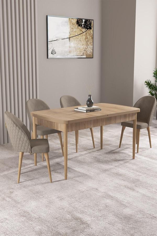 Asaella Mobilya Lima Meşe Desen 70X114 Mdf Açılabilir Yemek Masası Takımı 4 Adet Sandalye - Image 1