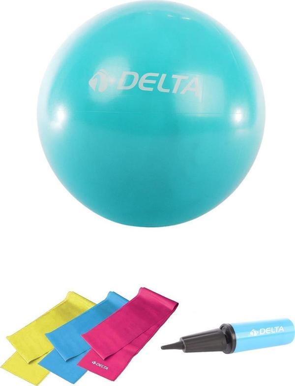 Delta 55 cm Pilates Topu 3'lü Pilates Bandı Egzersiz Direnç Lastiği Pilates Topu Pompası 5'li Set - Image 1