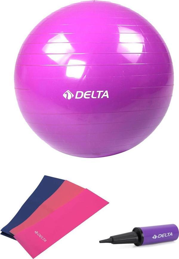 Delta 55 cm Pilates Topu 3'lü Pilates Bandı Egzersiz Direnç Lastiği Pilates Topu Pompası 5'li Set - Image 1