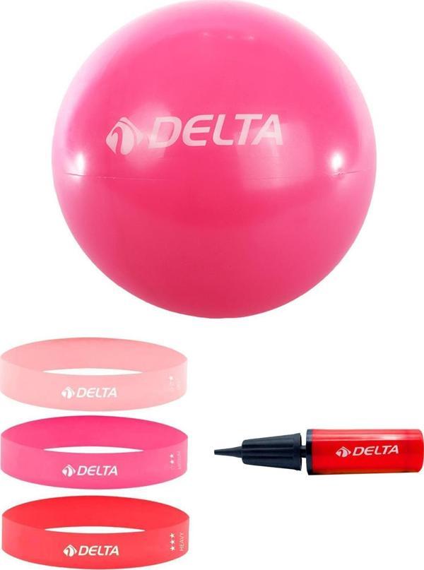 Delta 55 cm Pilates Topu 3'lü Squat Bandı Egzersiz Direnç Lastiği Pilates Topu Pompası 5'li Set - Image 1