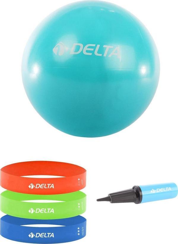 Delta 55 cm Pilates Topu 3'lü Squat Bandı Egzersiz Direnç Lastiği Pilates Topu Pompası 5'li Set - Image 1