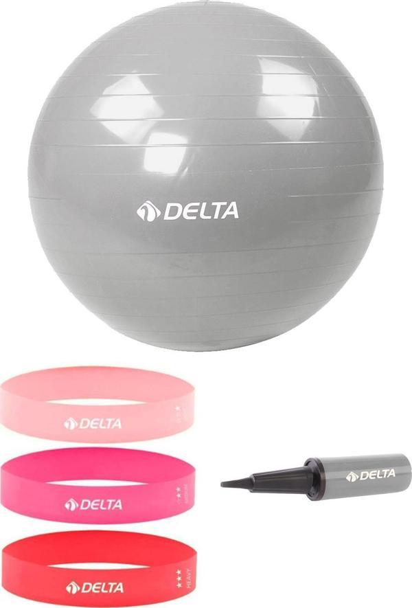 Delta 55 cm Pilates Topu 3'lü Squat Bandı Egzersiz Direnç Lastiği Pilates Topu Pompası 5'li Set - Image 1