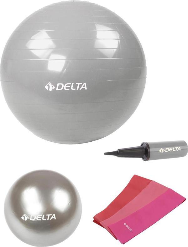 Delta 55 cm-20 cm Pilates Topu 3'lü Pilates Bandı Egzersiz Direnç Lastiği Pilates Topu Pompası Seti - Image 1