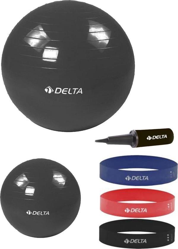 Delta 55 cm-20 cm Pilates Topu 3'lü Squat Bandı Egzersiz Direnç Lastiği Pilates Topu Pompası Seti - Image 1
