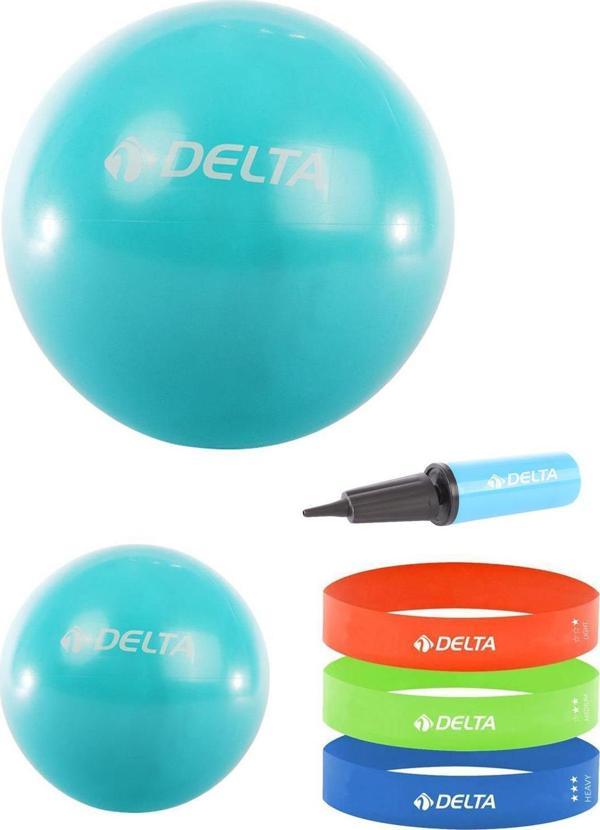Delta 55 cm-20 cm Pilates Topu 3'lü Squat Bandı Egzersiz Direnç Lastiği Pilates Topu Pompası Seti - Image 1
