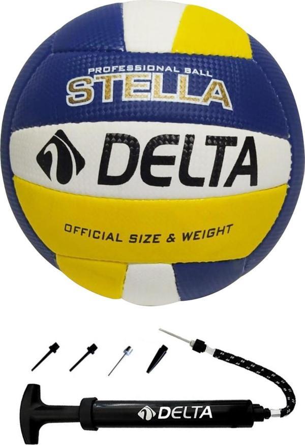 Delta Stella Özel El Dikişli 5 Numara Voleybol Topu + Çok Fonksiyonlu Top Şişirme Pompası Seti - Image 1