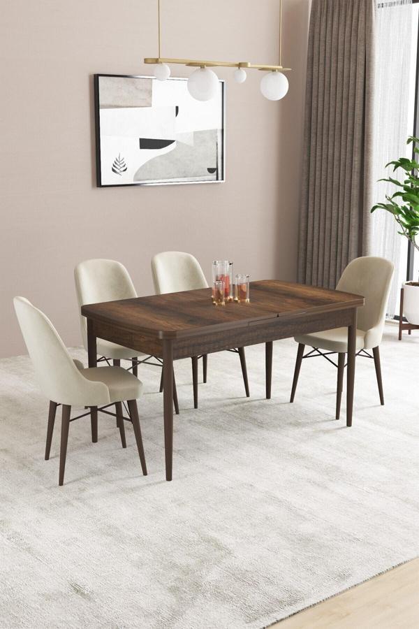 Asaella Mobilya Elizya Mdf Barok Desen Açılabilir 70X114 Cm 4 Sandalyeli Mutfak Masası Takımı - Image 1