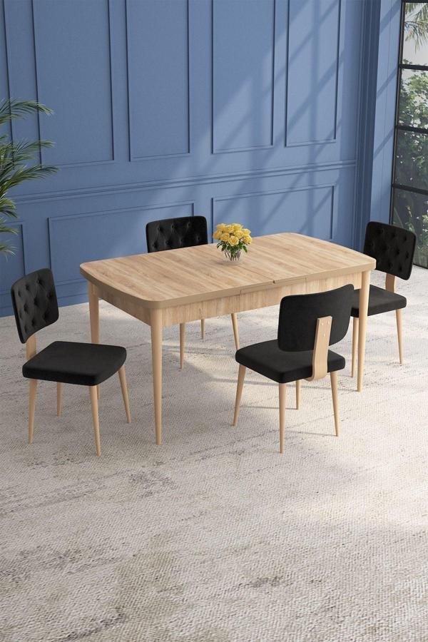 Asaella Mobilya Lars Meşe 4 Kişilik Mutfak Ve Salon Yemek Masası Takımı (Açılabilir) - Image 1