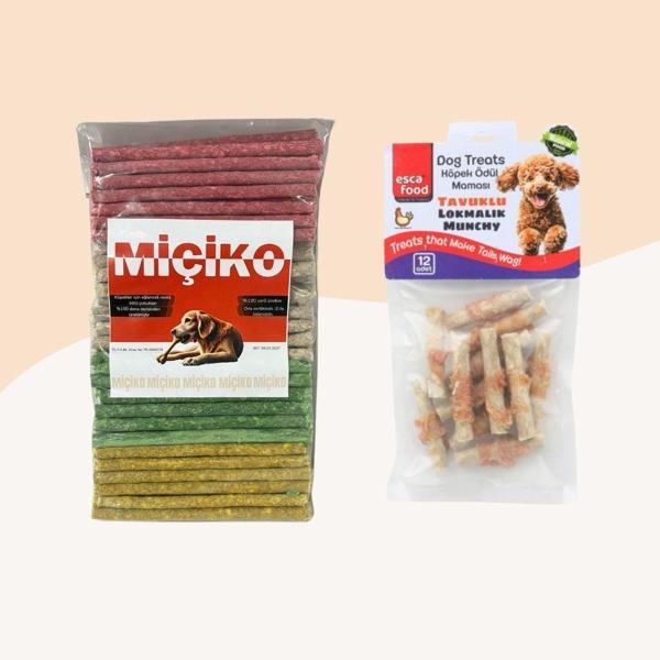 100Lü Renkli Munchy Köpek Ödülü + Tavuklu Lokmalık Munchy 6cm 12Li - Image 1
