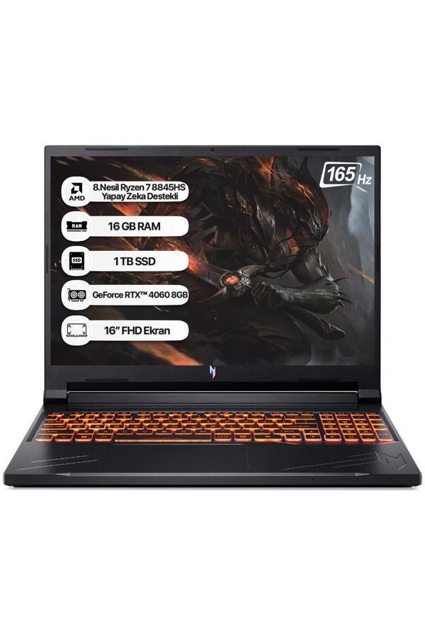 Acer Nitro V16 ANV16-41 AMD R7 8845HS 16GB 1TB SSD RTX4060-8GB Dos 16" WUXGA 165Hz Taşınabilir Bilgisayar NH.QRUEY.005 - Image 1