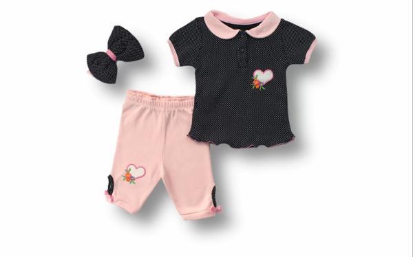 Uzayın Kalbi Nakışlı Bandanalı Kısa Kollu Sweat 3lü Kız bebek takımı Siyah - Image 1