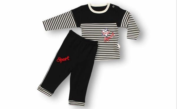 18-24 Sport Baskılı Çizgili Uzun Kollu Sweatli 2li Erkek Bebek Takımı Siyah - Image 1