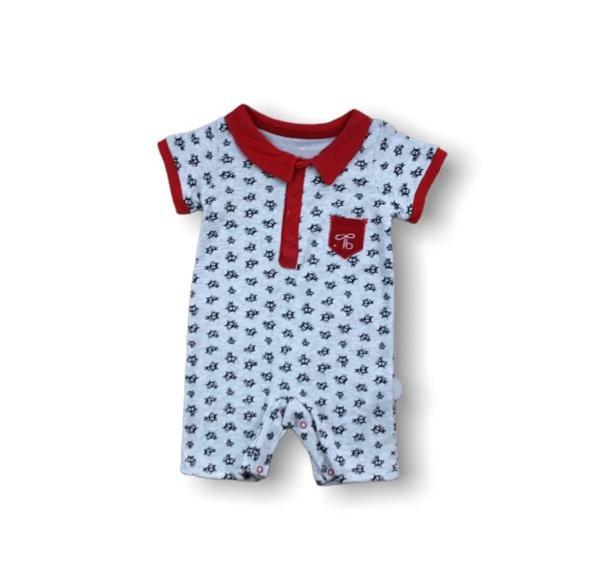 Galaksi Baskılı Çıtçıtlı Kısa Kollu Erkek Bebek Tulumu Kırmızı - Image 1