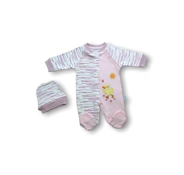 Süslü Ördek Nakışlı Şapkalı Kız Bebek Tulumu Pembe - Image 1